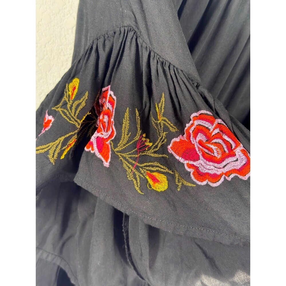 Feathers Boho Peasant Top Off Shoulder Embroidered Bell Sleeve Black S Tunic - Picture 4 of 8